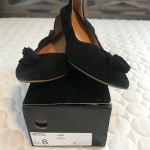 J Crew Black Suede Tassel Flats- Sz 8